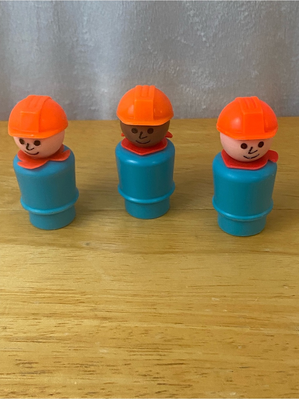 Vintage Fisher-Price Little People Blue & Orange Construction Workers Set of 3